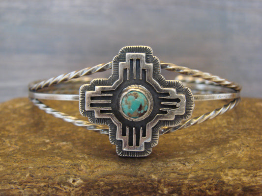 Native American Sterling Silver & Turquoise Zia Bracelet by Gordon