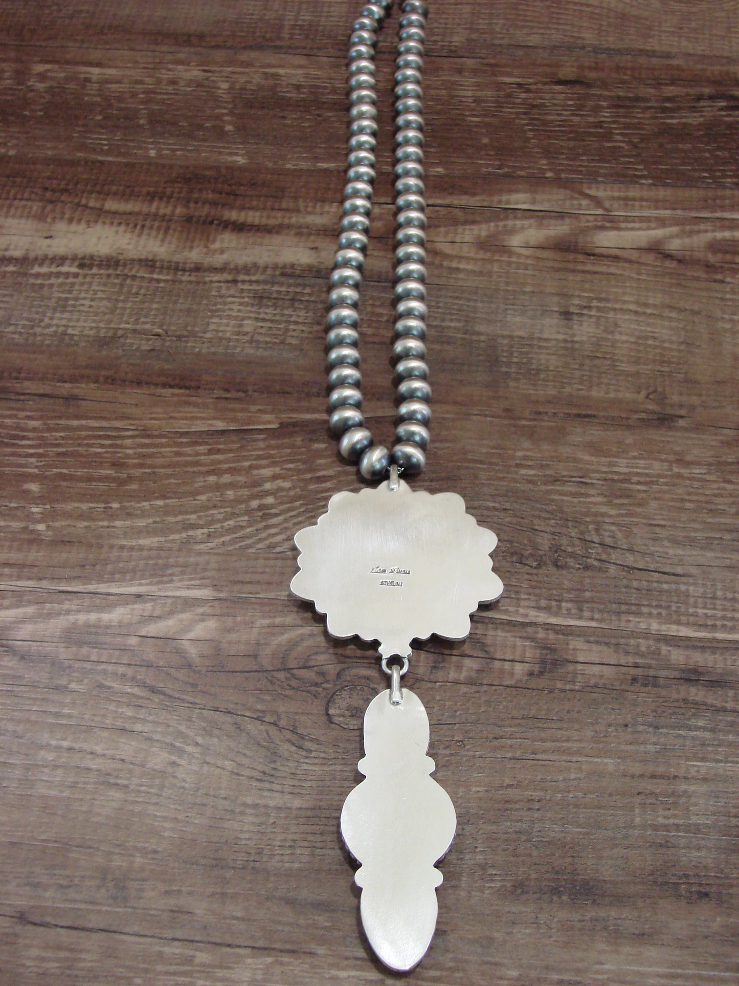 Native American 21" Sterling Silver & Turquoise Navajo Pearl Necklace By Lewis