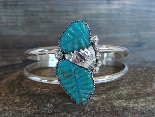 Native American Sterling Silver & Turquoise Feather Bracelet - Tsattie
