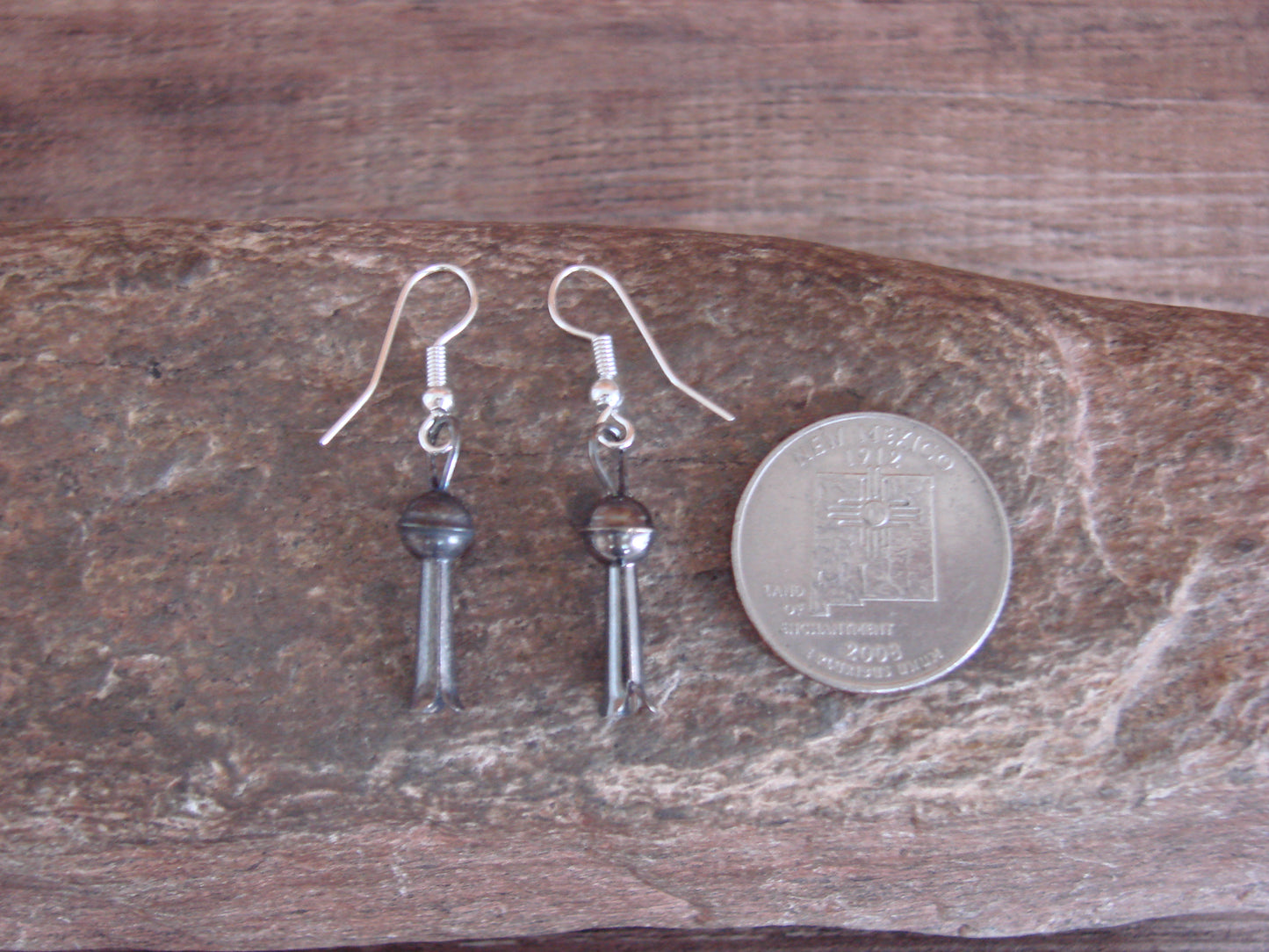 Native American Sterling Silver Squash Blossom Dangle Earrings by Mariano