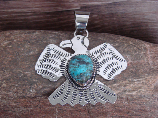 Native American Nickel Silver & Turquoise Thunderbird Pendant - Cleveland