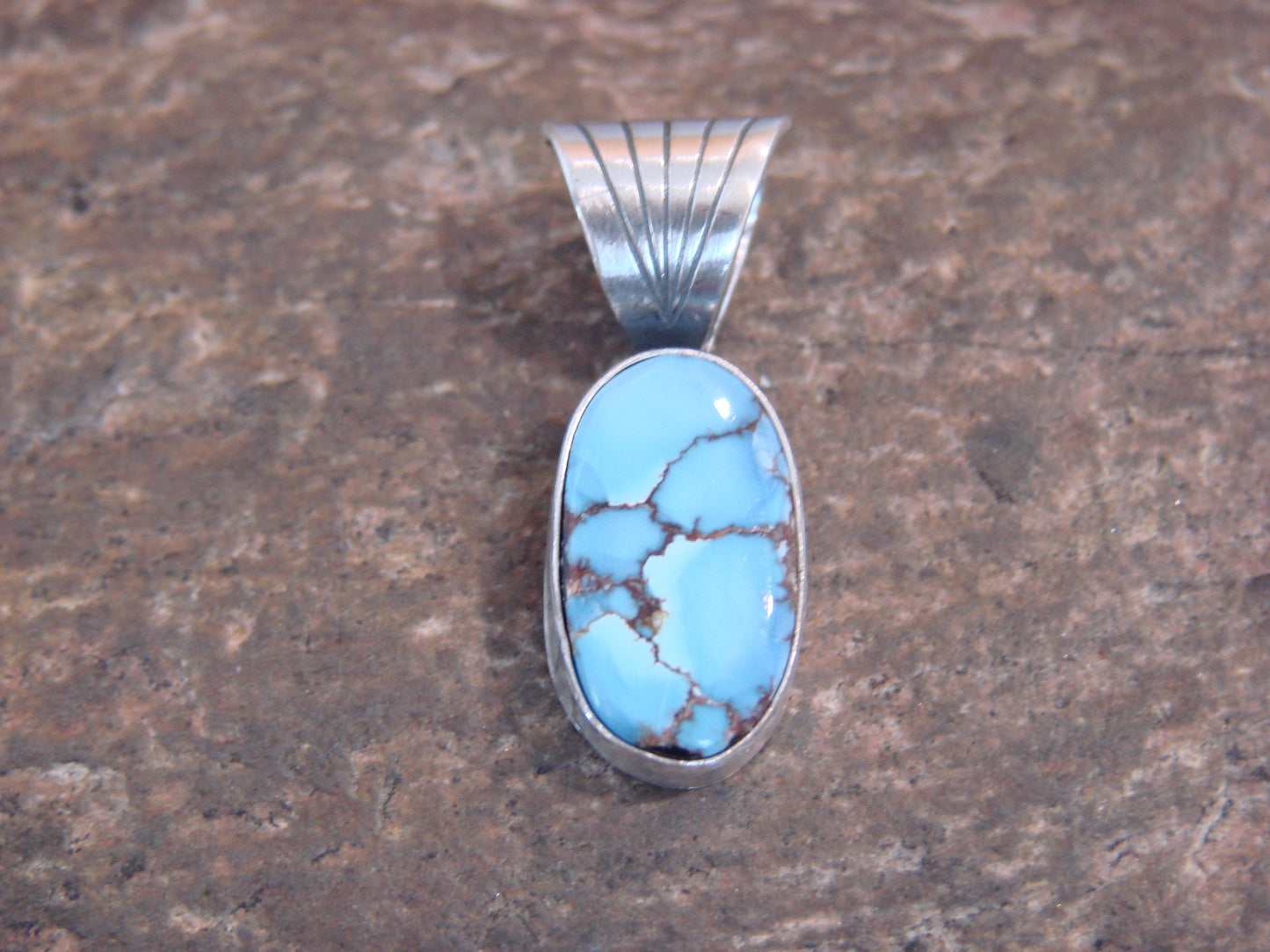 Native American Sterling Silver & Kingman Turquoise Pendant by Yellowhair