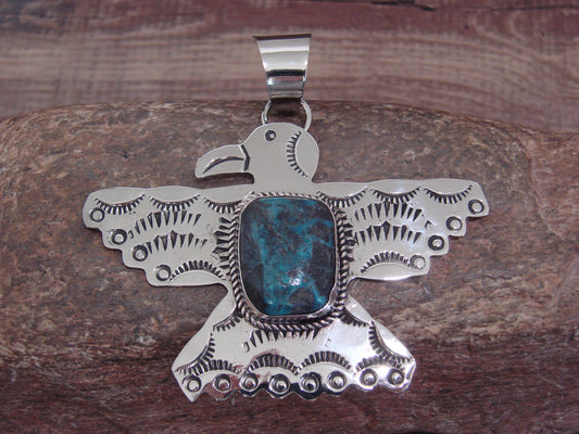 Native American Nickel Silver & Turquoise Eagle Pendant - Cleveland