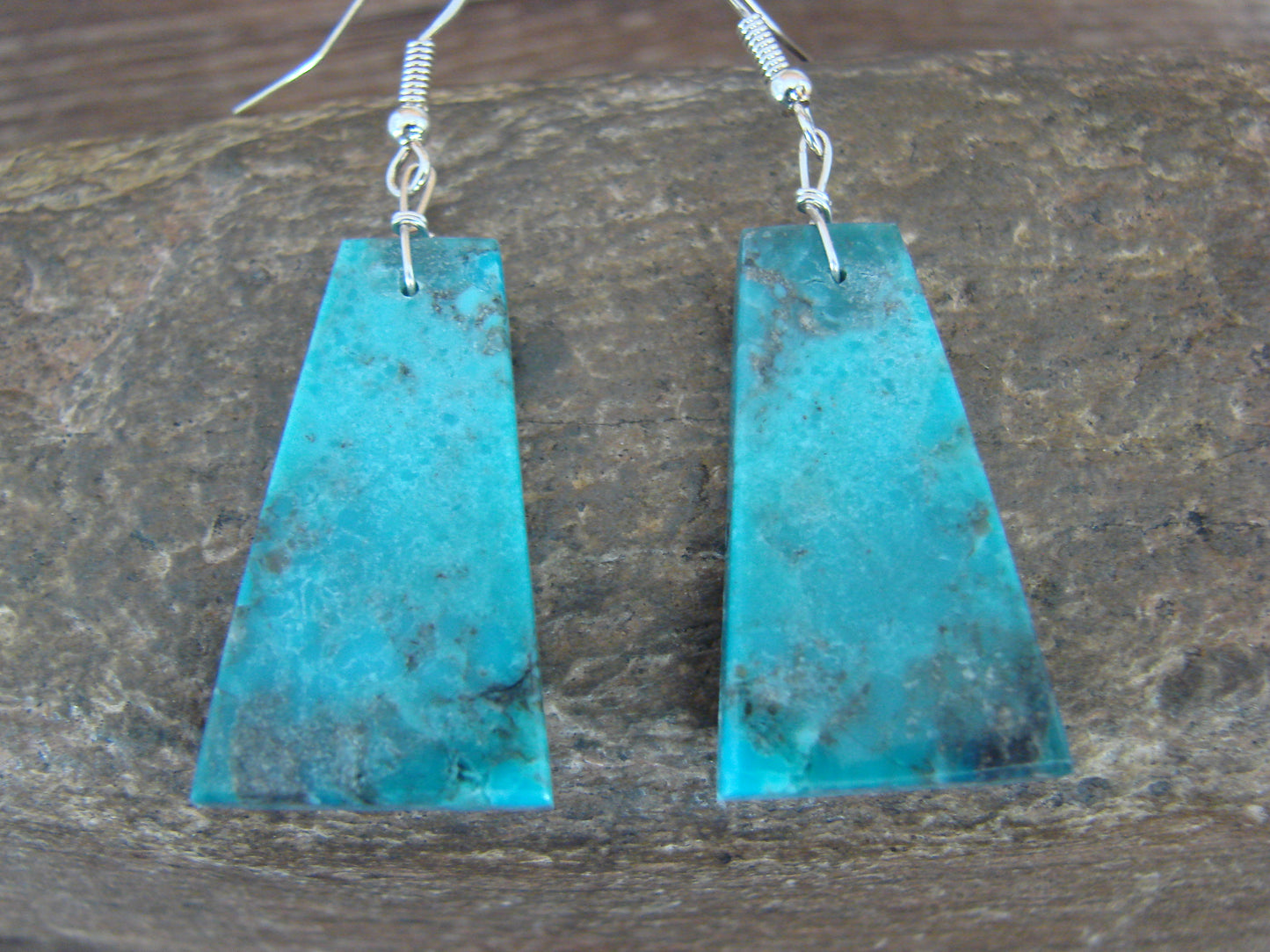 Native American Sterling Silver & Turquoise Slab Earrings - Garcia