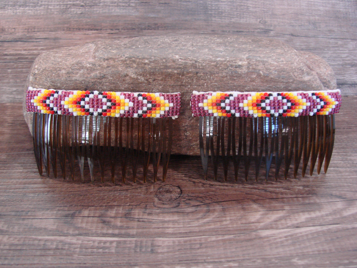 Native American Hand Beaded Hair Comb Set by Cleveland