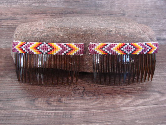 Native American Hand Beaded Hair Comb Set by Cleveland