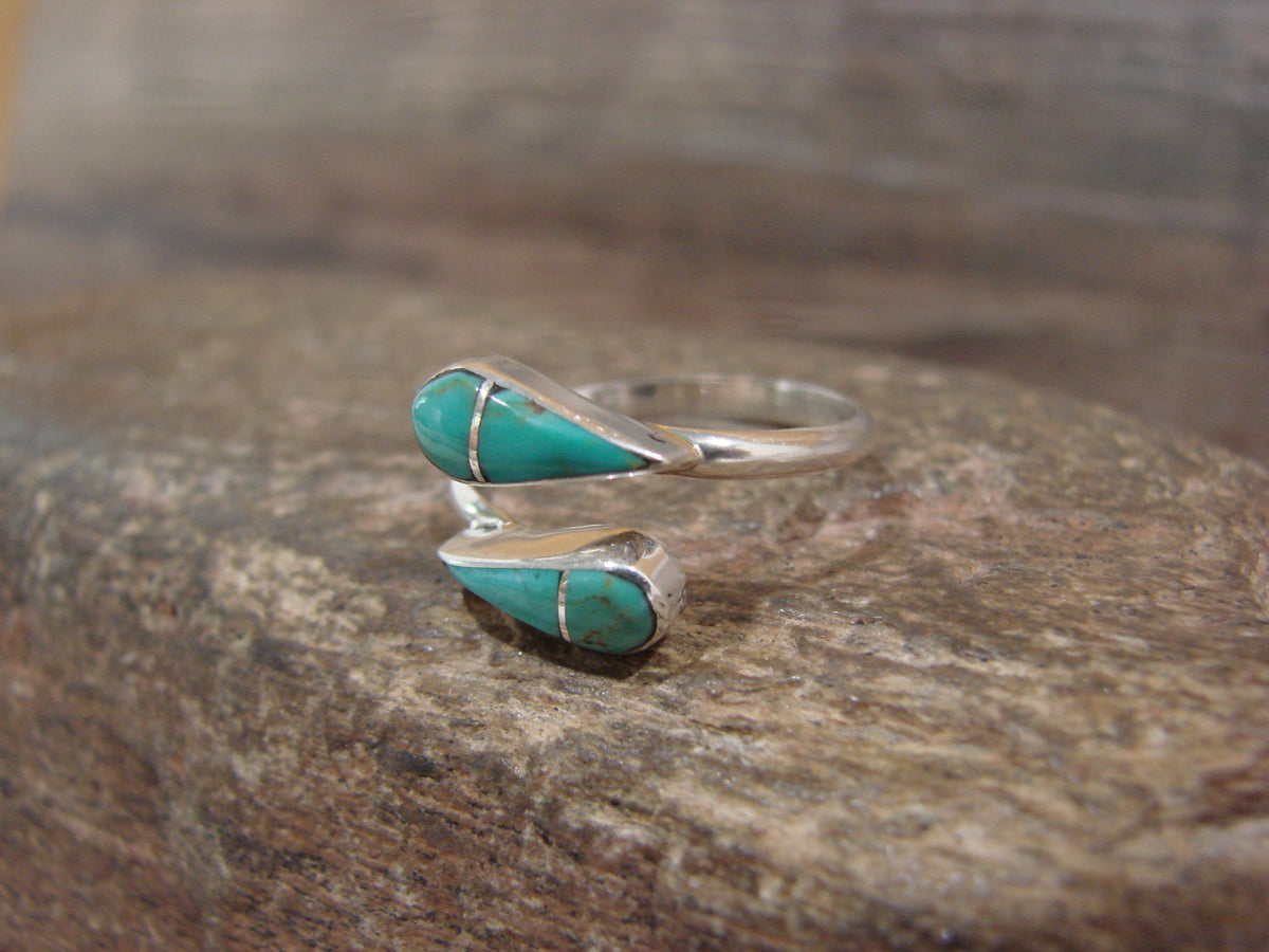 Native American Sterling Silver Turquoise Inlay Adjustable Ring - Nastacio