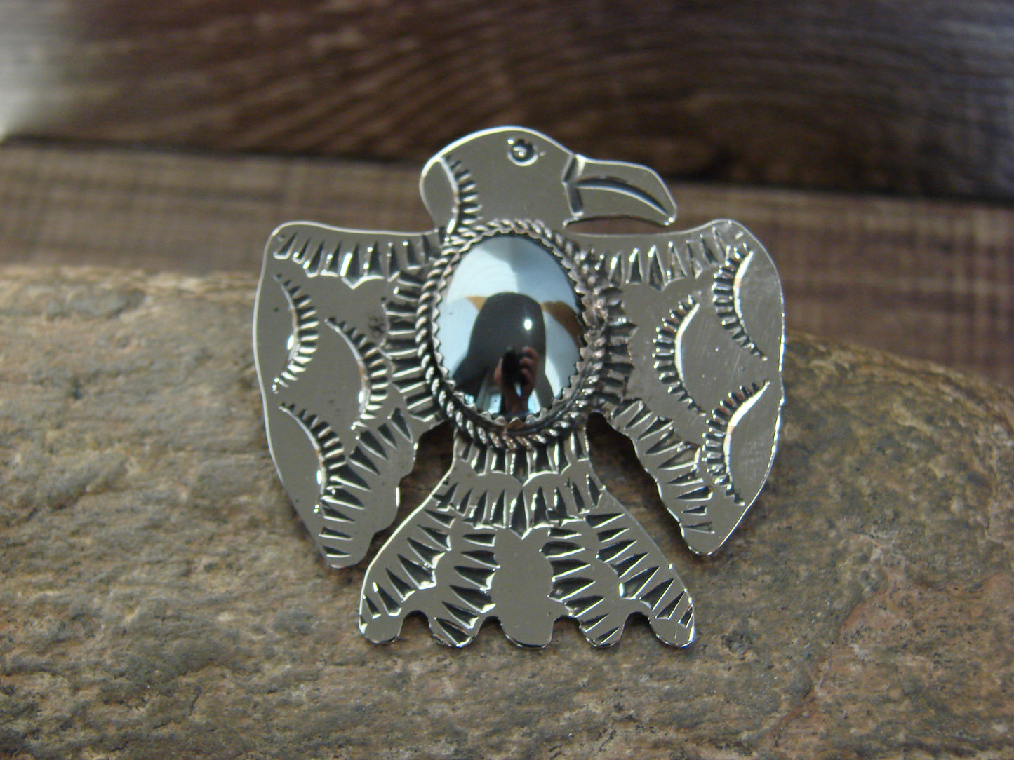 Native American Nickel Silver & Hematite Thunderbird Pendant - Cleveland