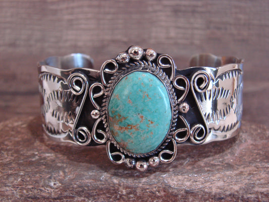 Native American Nickel Silver & Turquoise Bracelet by Cleveland