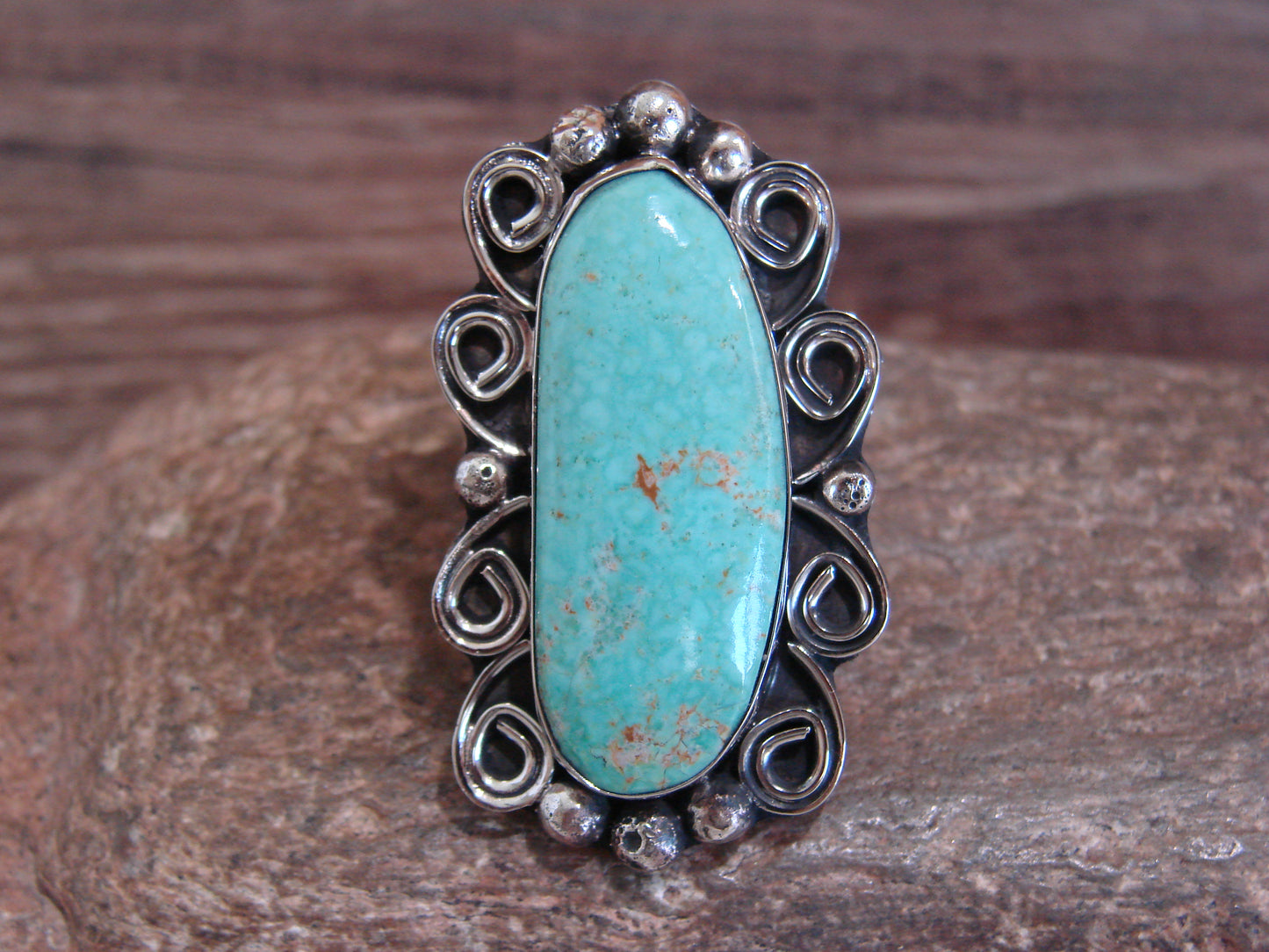 Native American Nickel Silver & Turquoise Ring by Cleveland - Size 10