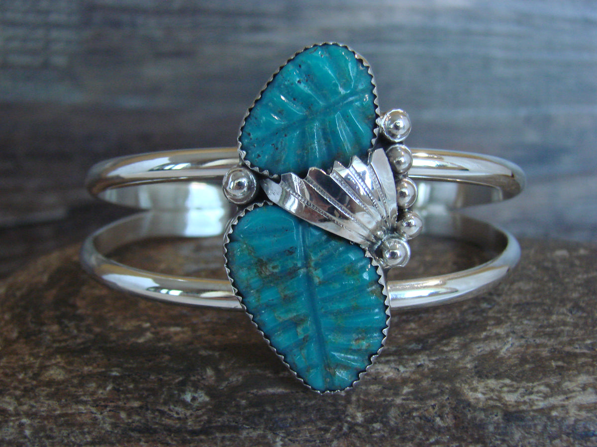 Native American Sterling Silver & Turquoise Feather Bracelet - Tsattie