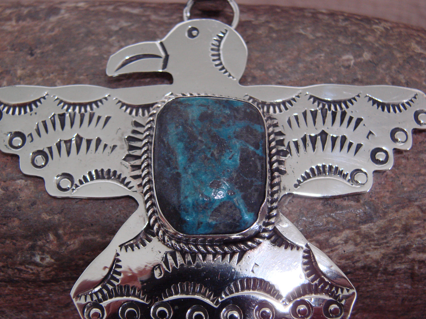 Native American Nickel Silver & Turquoise Eagle Pendant - Cleveland
