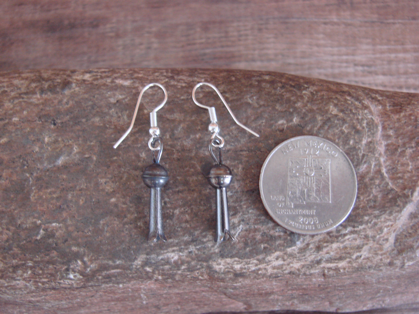 Native American Sterling Silver Squash Blossom Dangle Earrings by Mariano