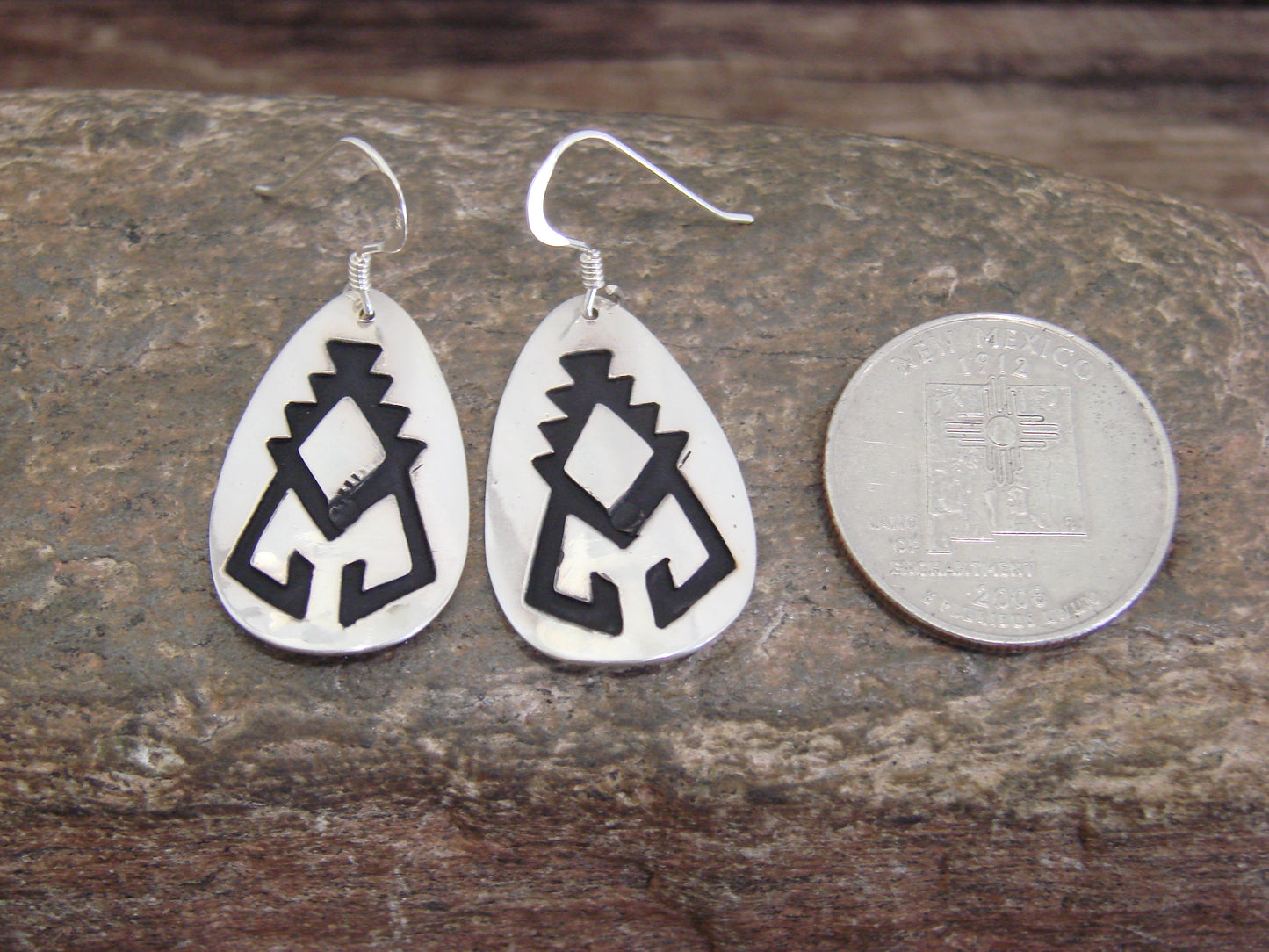 Native American Sterling Silver Petroglyph Dangle Earrings - Singer