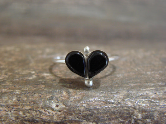 Native American Sterling Silver & Onyx Heart Ring by Neha - Size 5.5