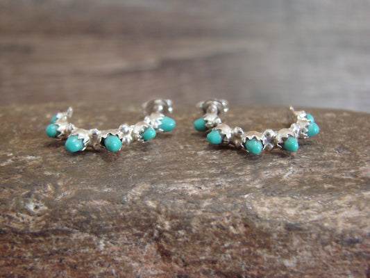 Native American Sterling Silver & Turquoise Half Hoop Earrings by Waseta