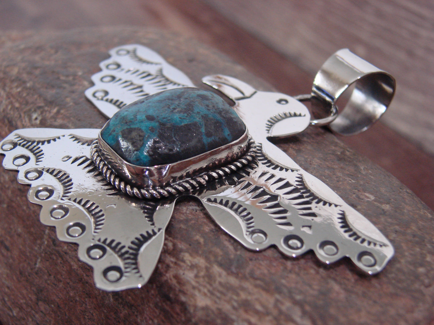 Native American Nickel Silver & Turquoise Eagle Pendant - Cleveland