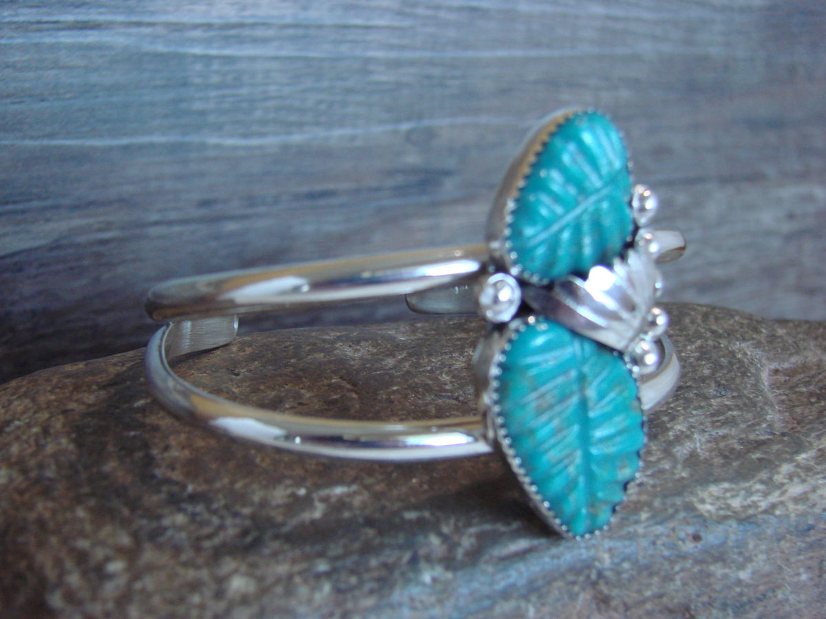 Native American Sterling Silver & Turquoise Feather Bracelet - Tsattie
