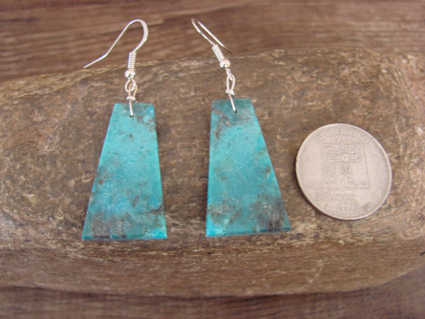 Native American Sterling Silver & Turquoise Slab Earrings - Garcia