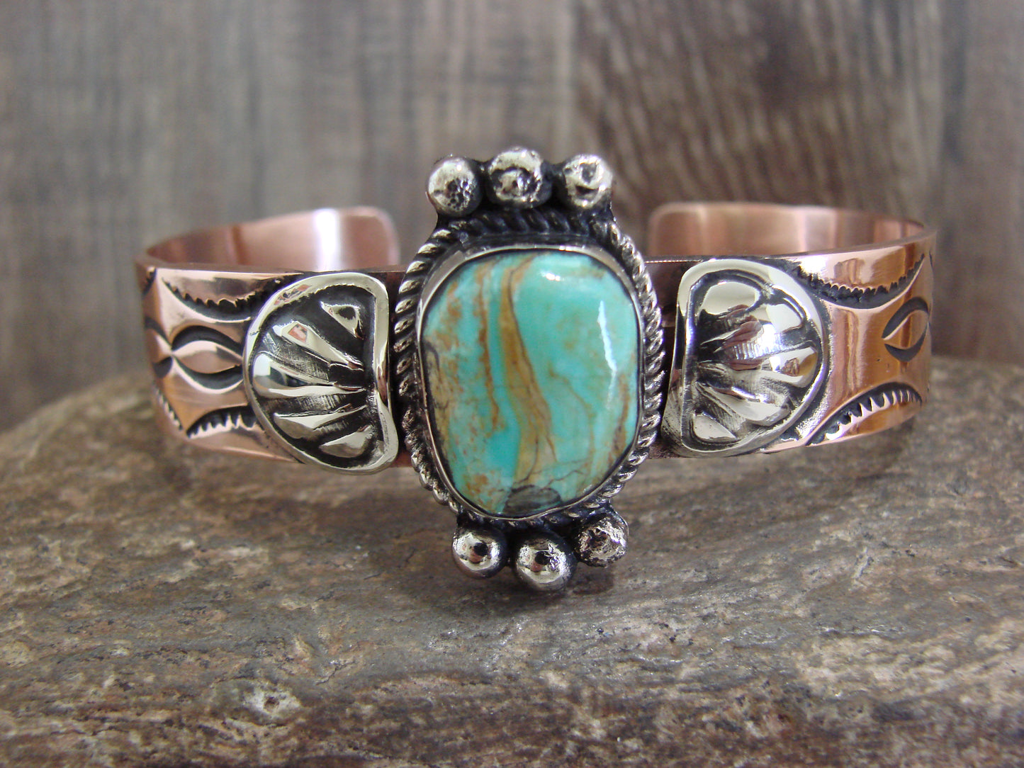 Native American Copper & Turquoise Bracelet by Cleveland