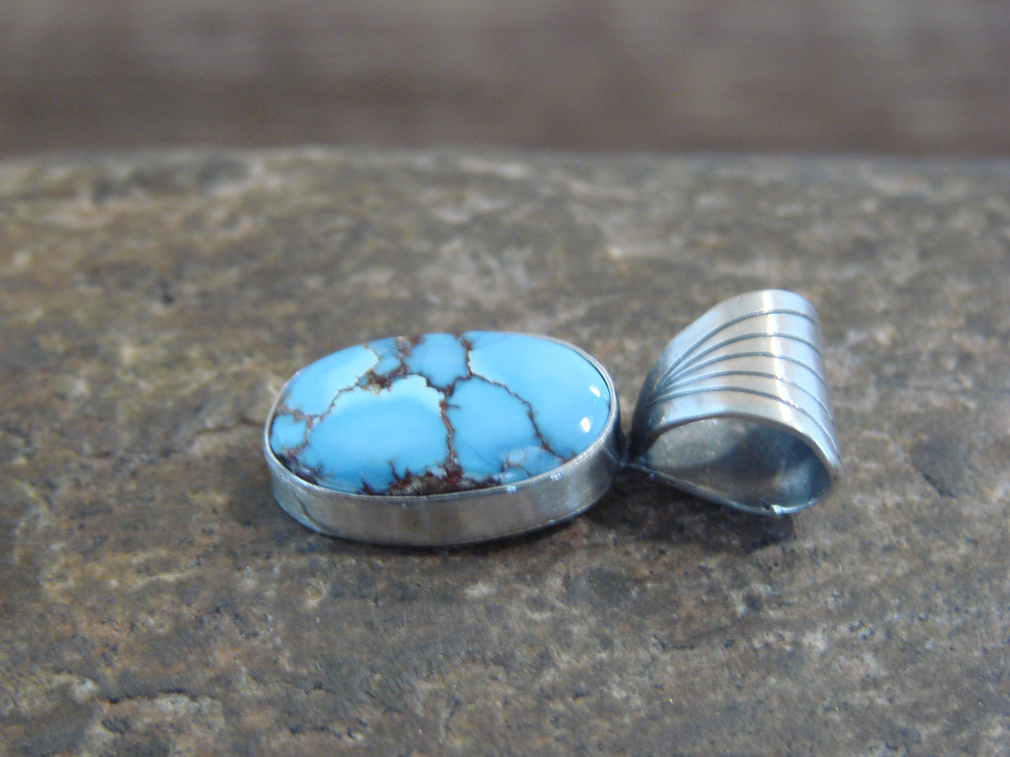 Native American Sterling Silver & Kingman Turquoise Pendant by Yellowhair