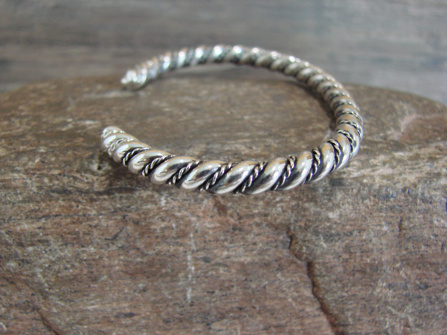 Native American Navajo Indian 3/16" Twisted Sterling Silver Bracelet by Tahe