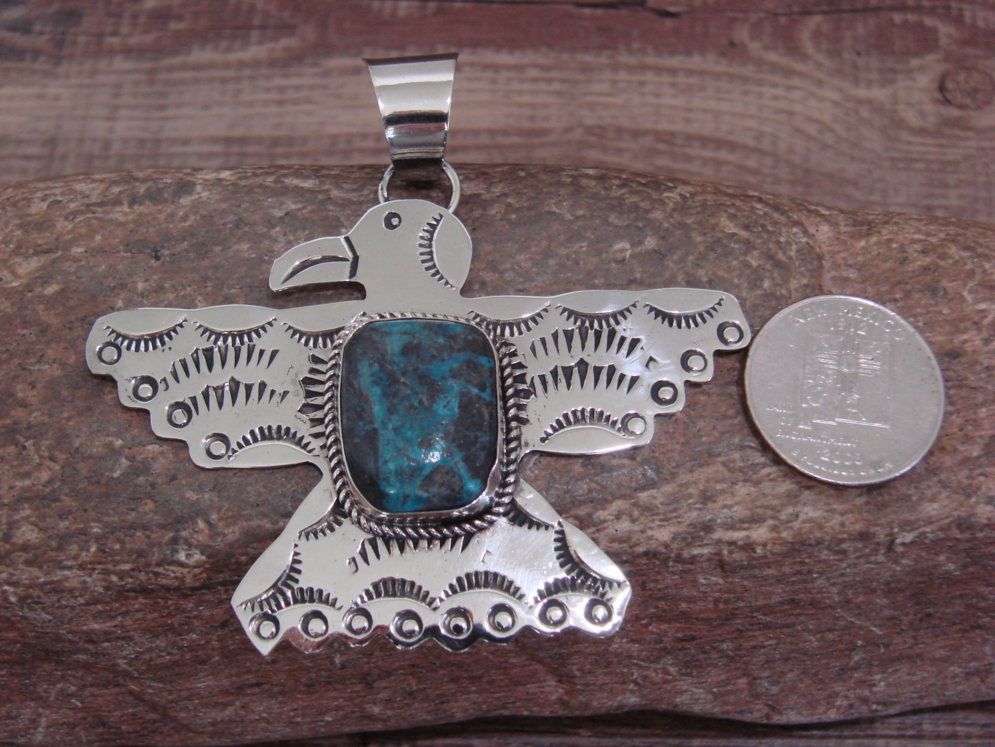 Native American Nickel Silver & Turquoise Eagle Pendant - Cleveland