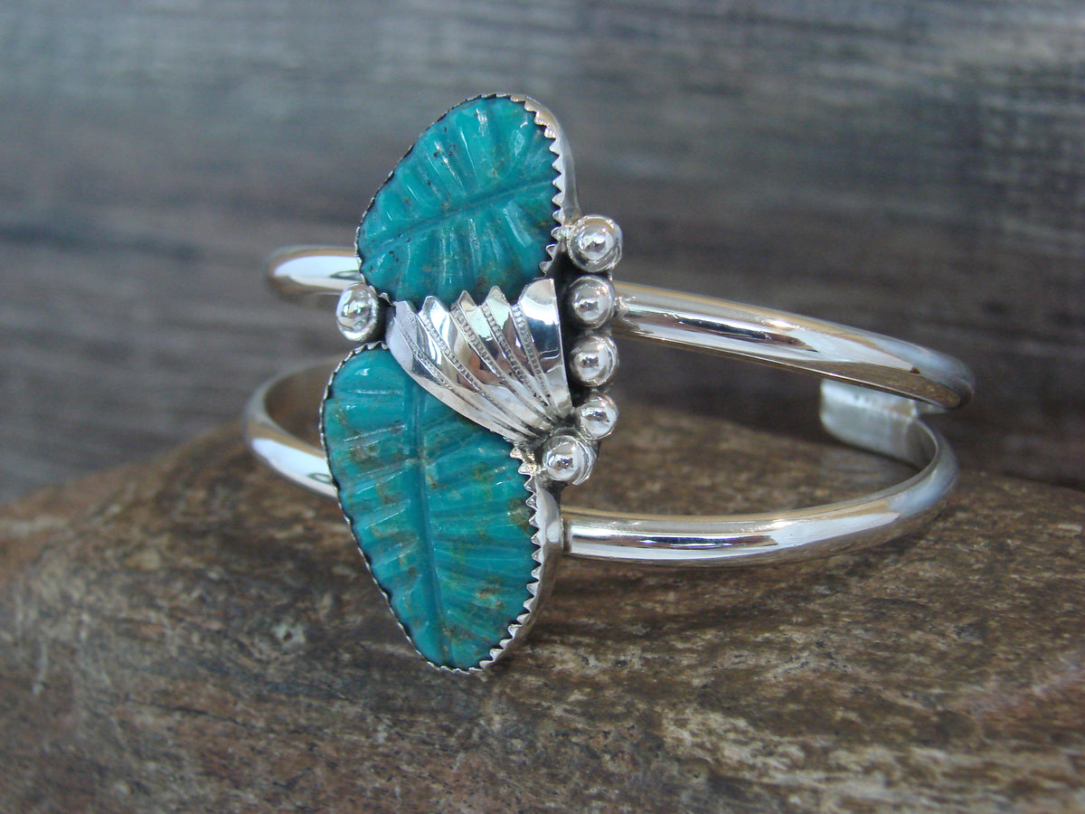 Native American Sterling Silver & Turquoise Feather Bracelet - Tsattie