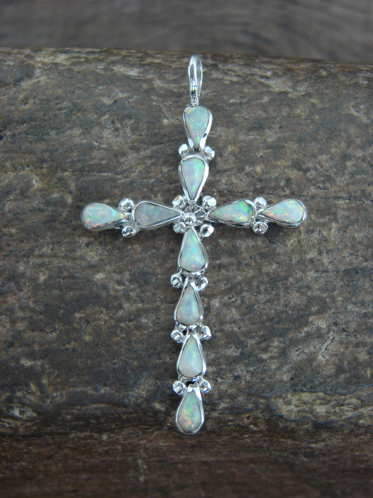 Native American Sterling Silver & Opal Cross Pendant - Kaamasse