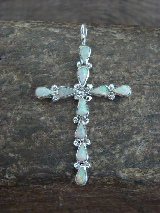 Native American Sterling Silver & Opal Cross Pendant - Kaamasse