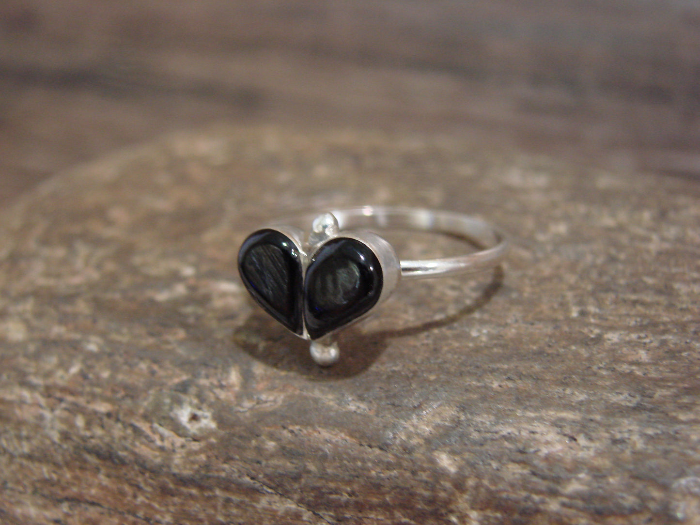 Native American Sterling Silver & Onyx Heart Ring by Neha - Size 5.5