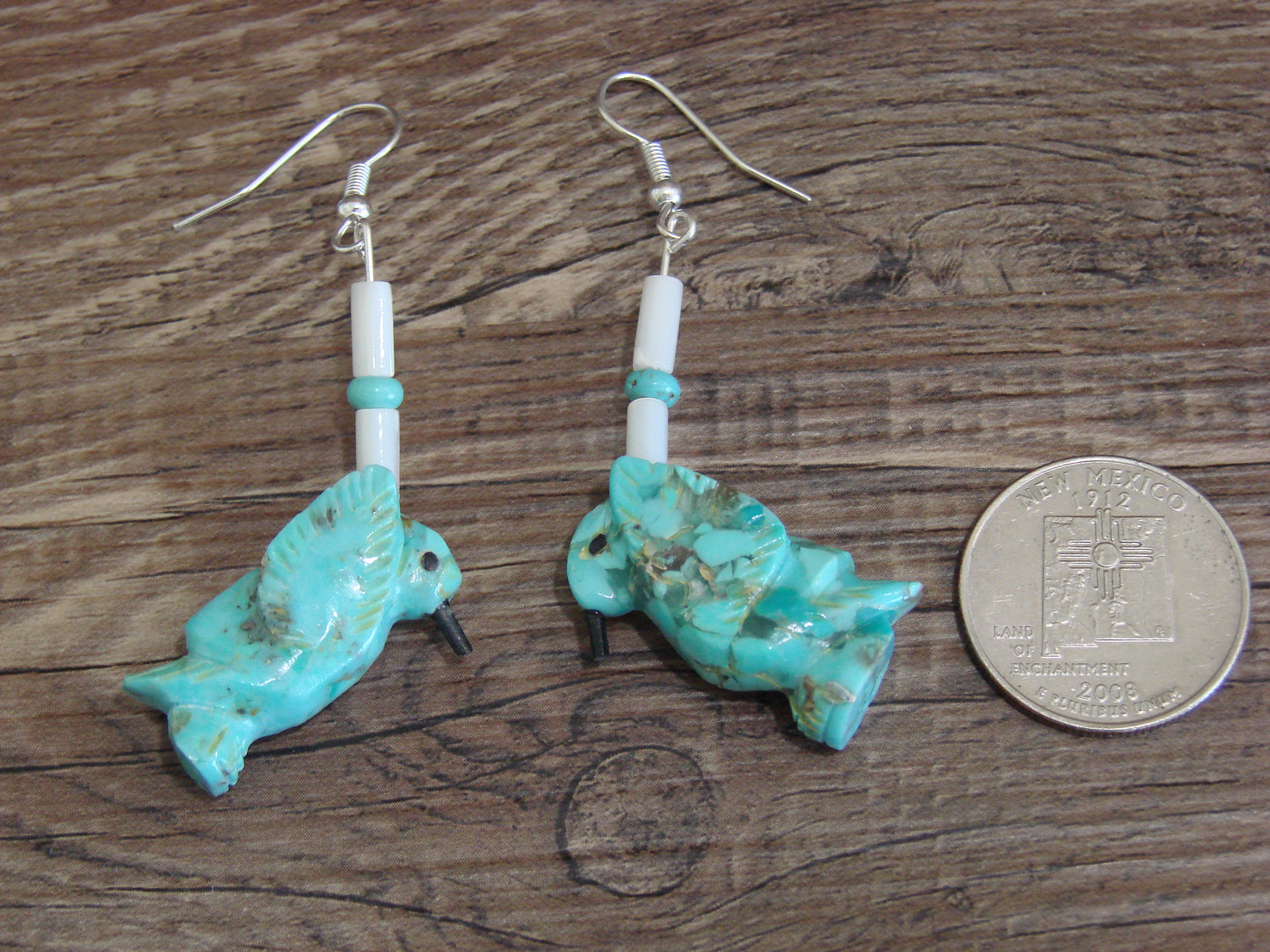 Native American Hand Carved Hummingbird Fetish Dangle Earrings - Laate