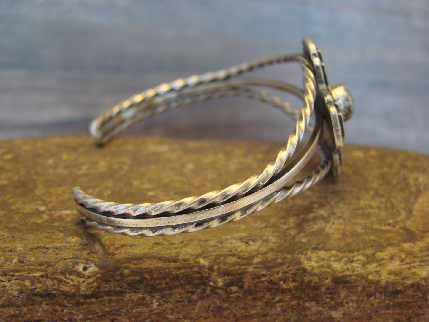 Native American Sterling Silver & Turquoise Zia Bracelet by Gordon