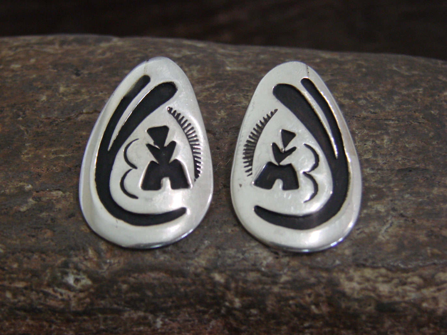 Native American Sterling Silver Petroglyph Post Earrings - Singer