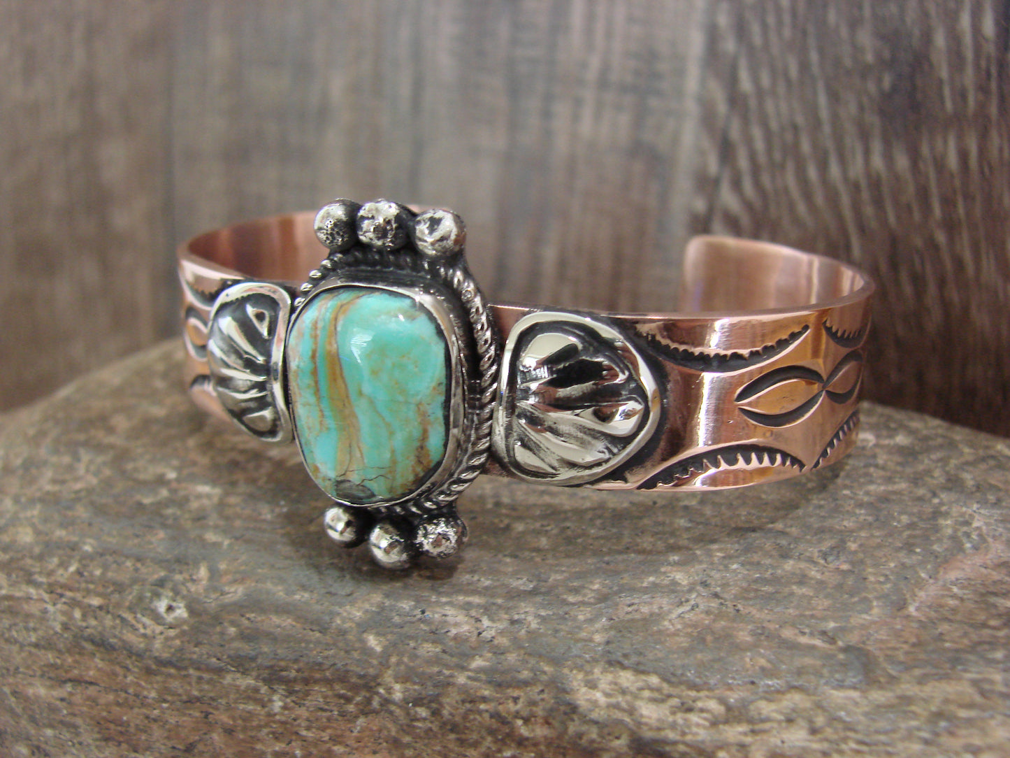Native American Copper & Turquoise Bracelet by Cleveland