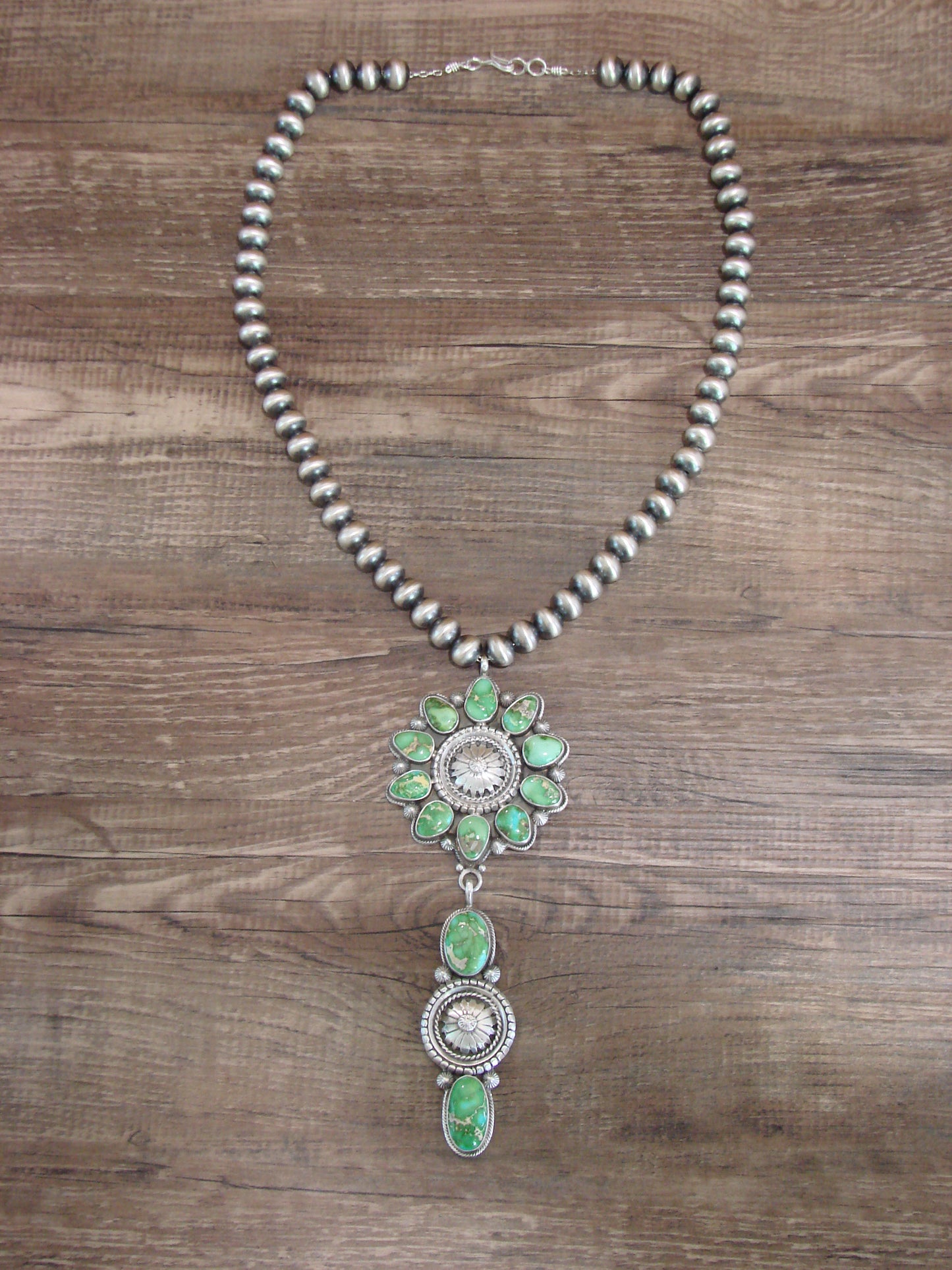 Native American 21" Sterling Silver & Turquoise Navajo Pearl Necklace By Lewis