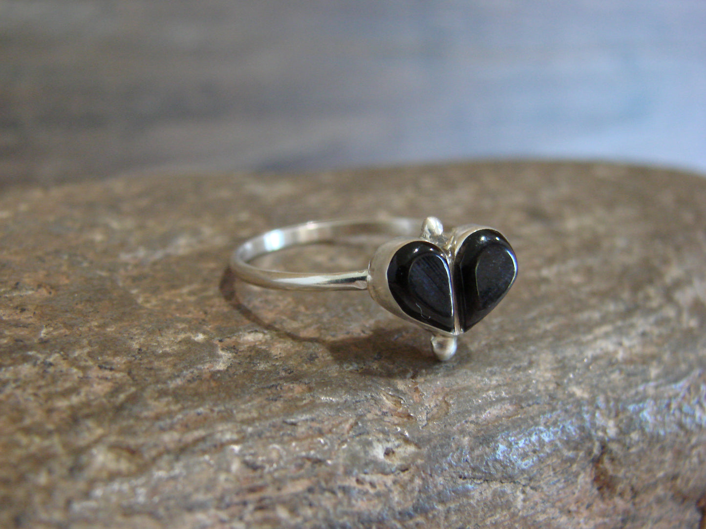 Native American Sterling Silver & Onyx Heart Ring by Neha - Size 5.5