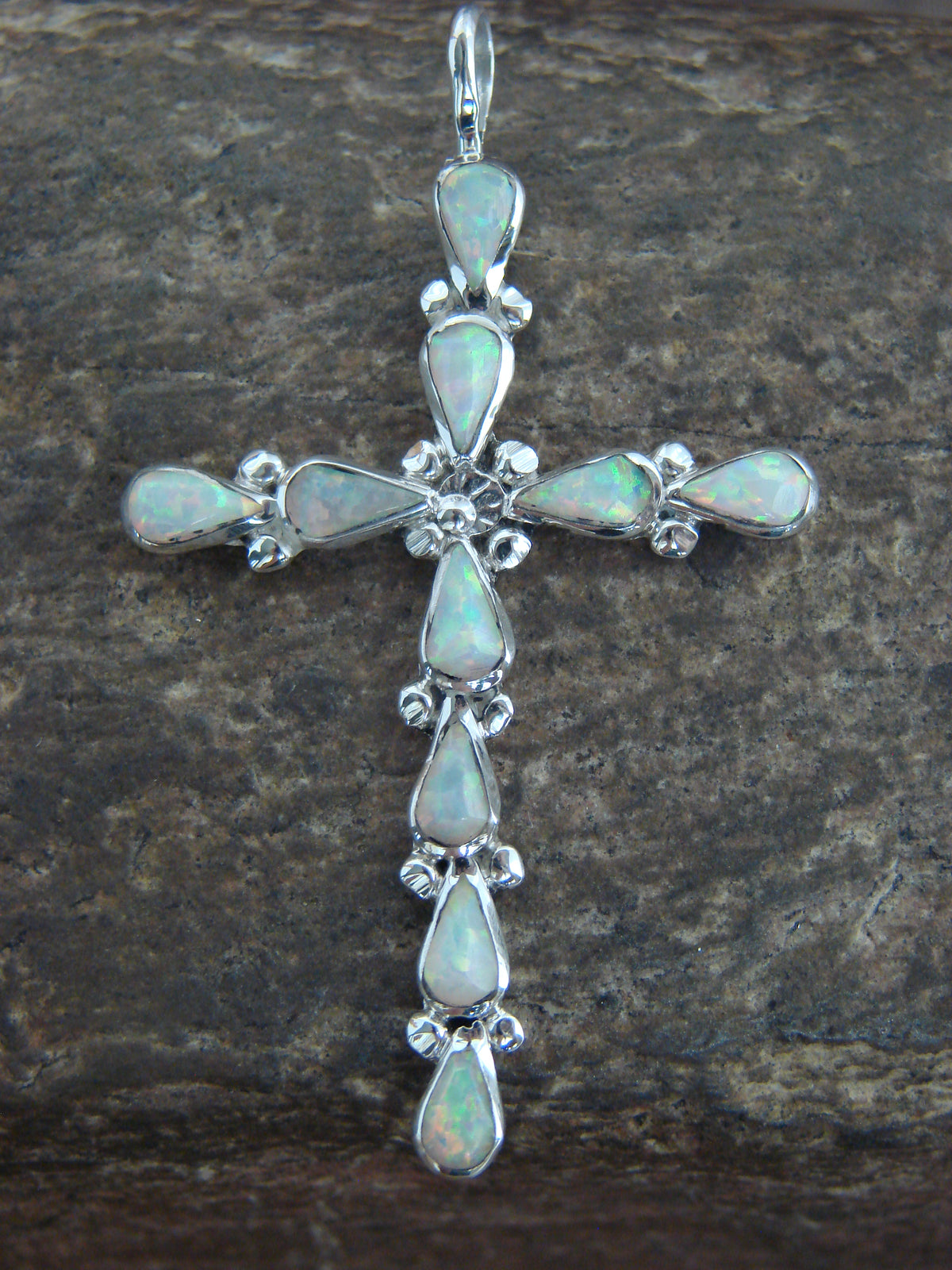 Native American Sterling Silver & Opal Cross Pendant - Kaamasse