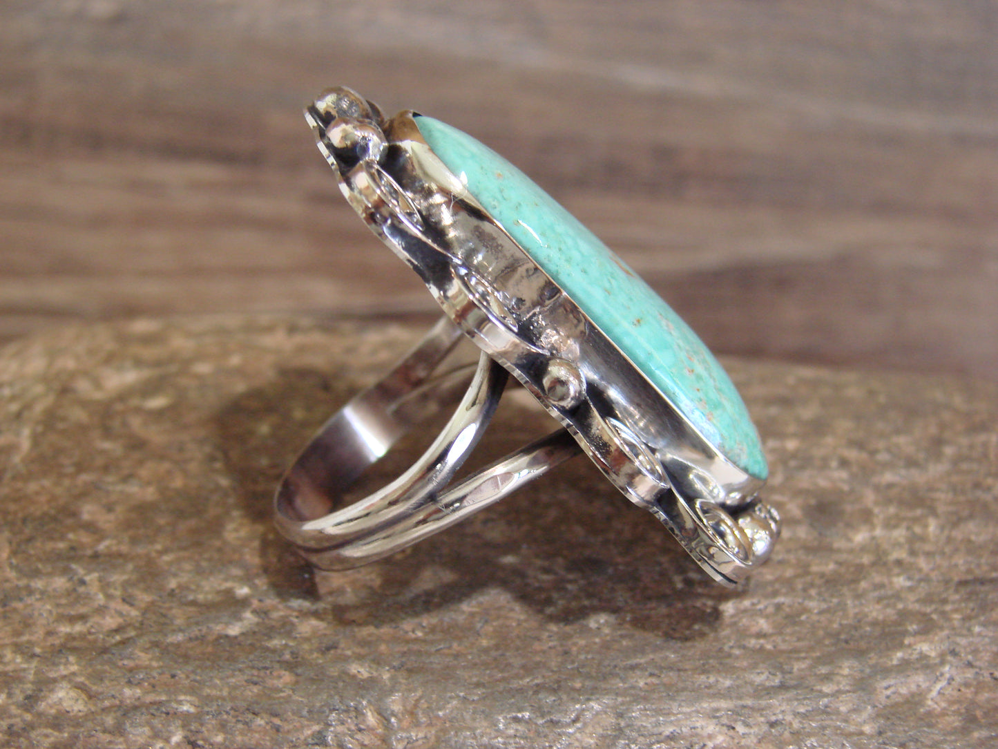 Native American Nickel Silver & Turquoise Ring by Cleveland - Size 10
