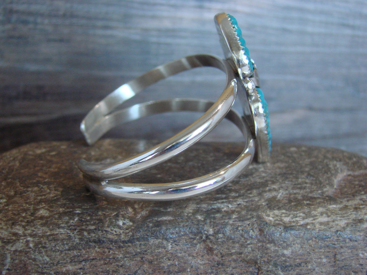 Native American Sterling Silver & Turquoise Feather Bracelet - Tsattie