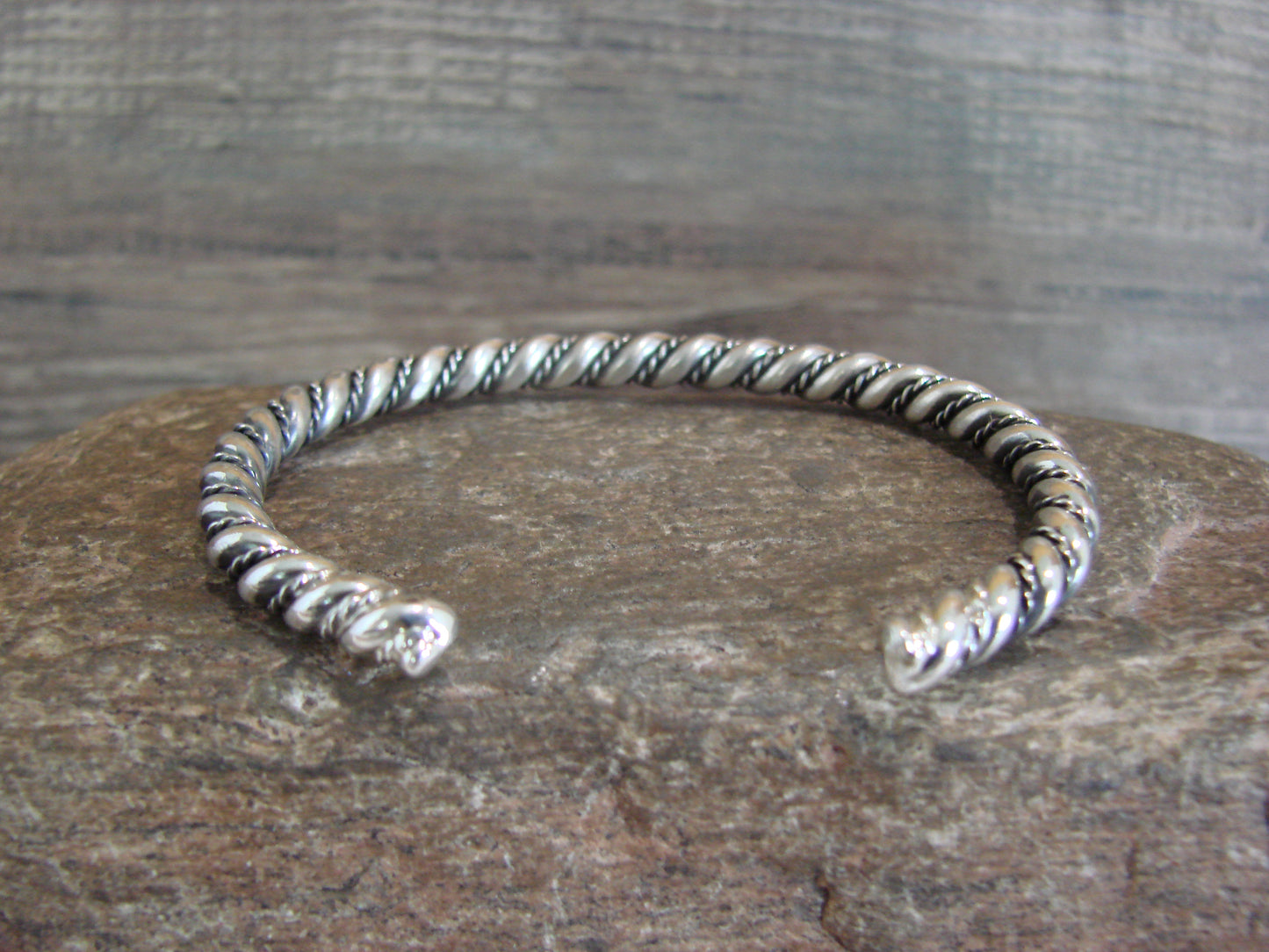Native American Navajo Indian 3/16" Twisted Sterling Silver Bracelet by Tahe