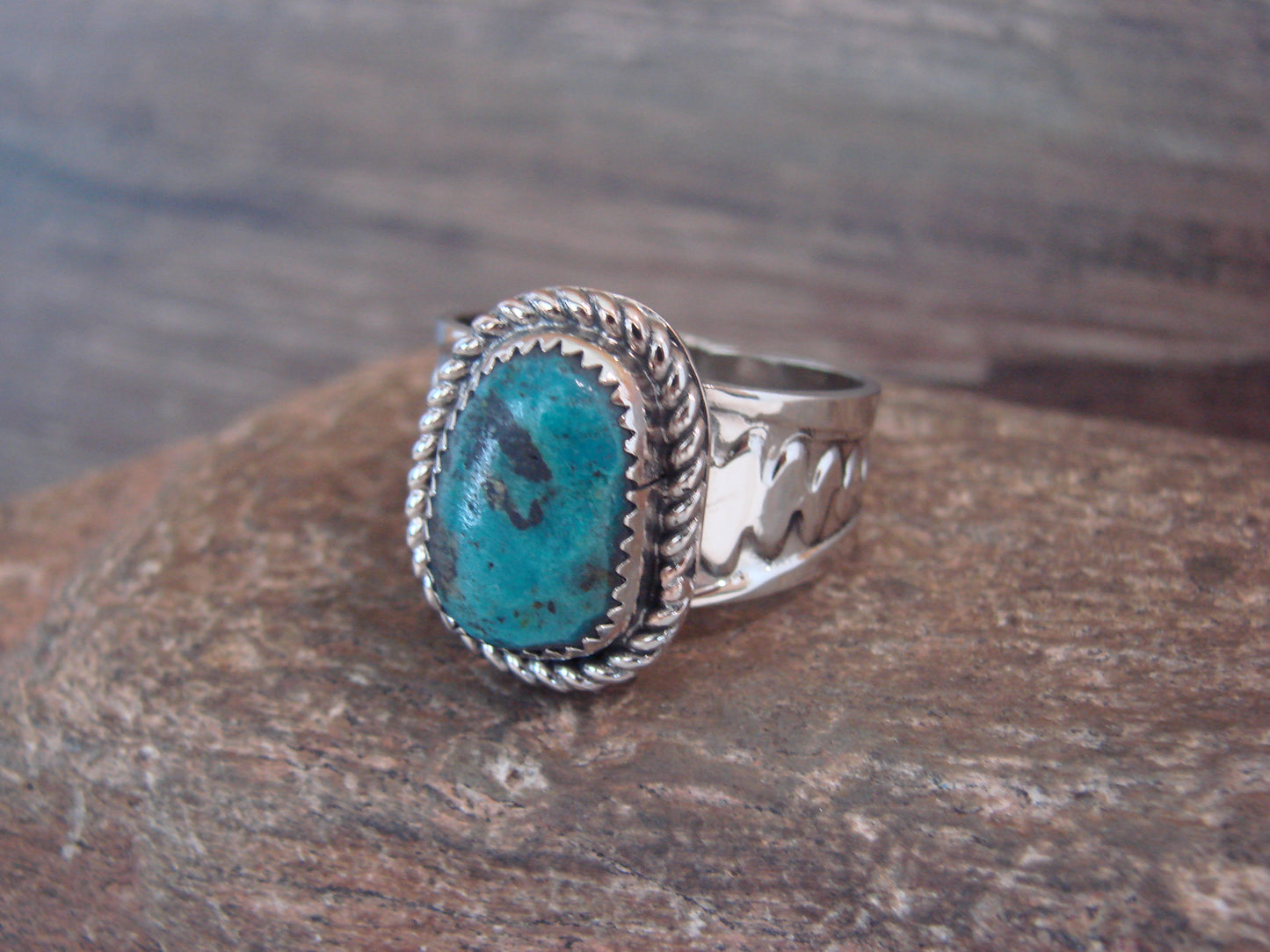 Native American Nickel Silver & Turquoise Scarf Ring by Cleveland