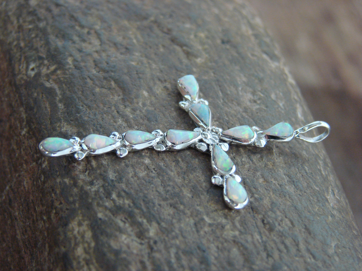 Native American Sterling Silver & Opal Cross Pendant - Kaamasse