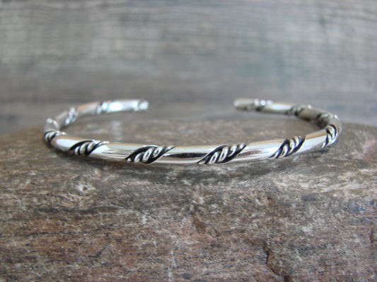 Native American Navajo Indian 1/8" Twisted Sterling Silver Bracelet by Tahe