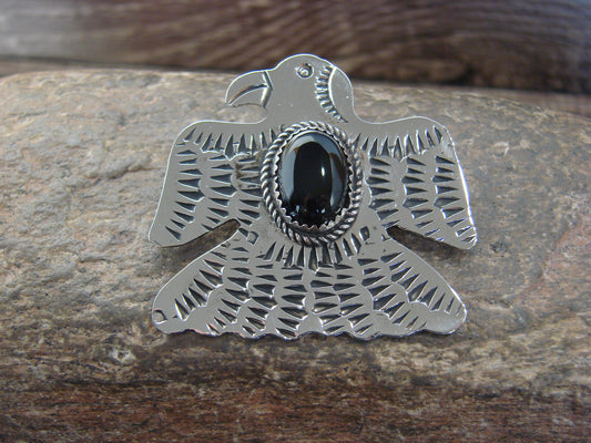 Native American Nickel Silver & Onyx Eagle Pendant - Cleveland