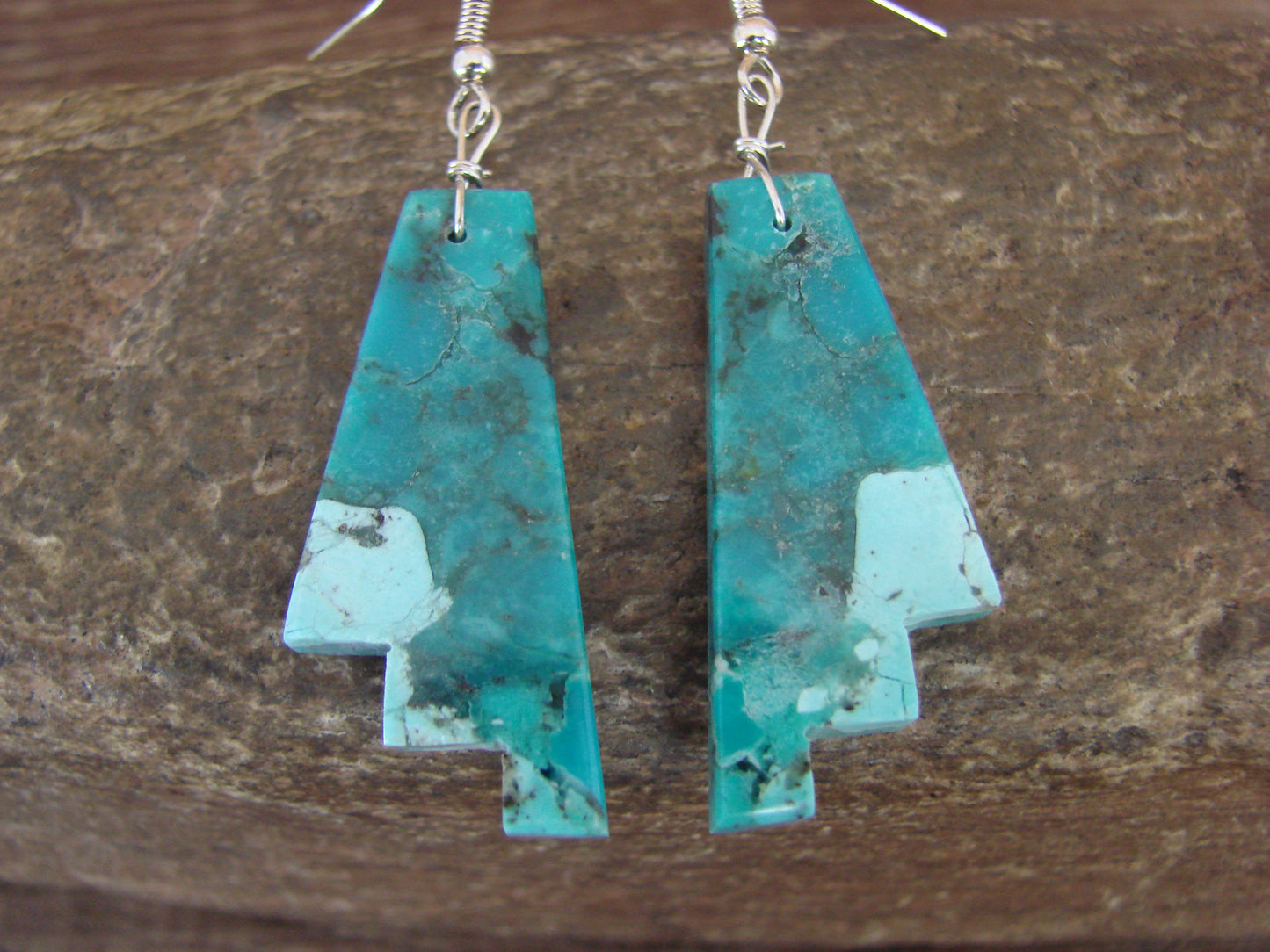 Native American Sterling Silver & Turquoise Slab Earrings - Garcia