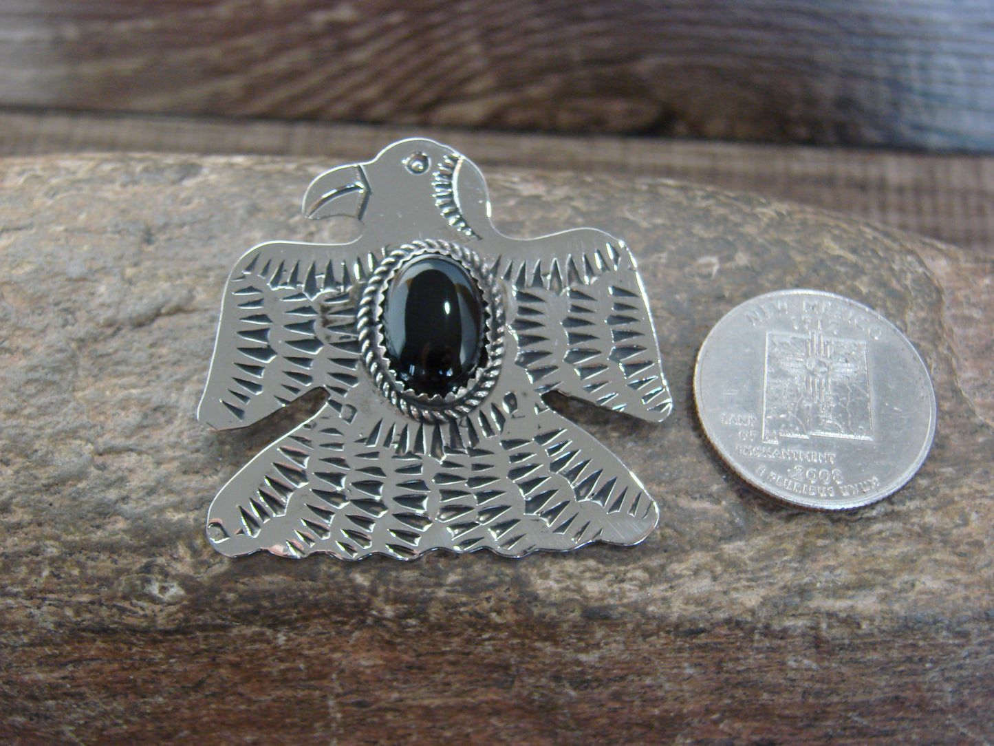 Native American Nickel Silver & Onyx Eagle Pendant - Cleveland