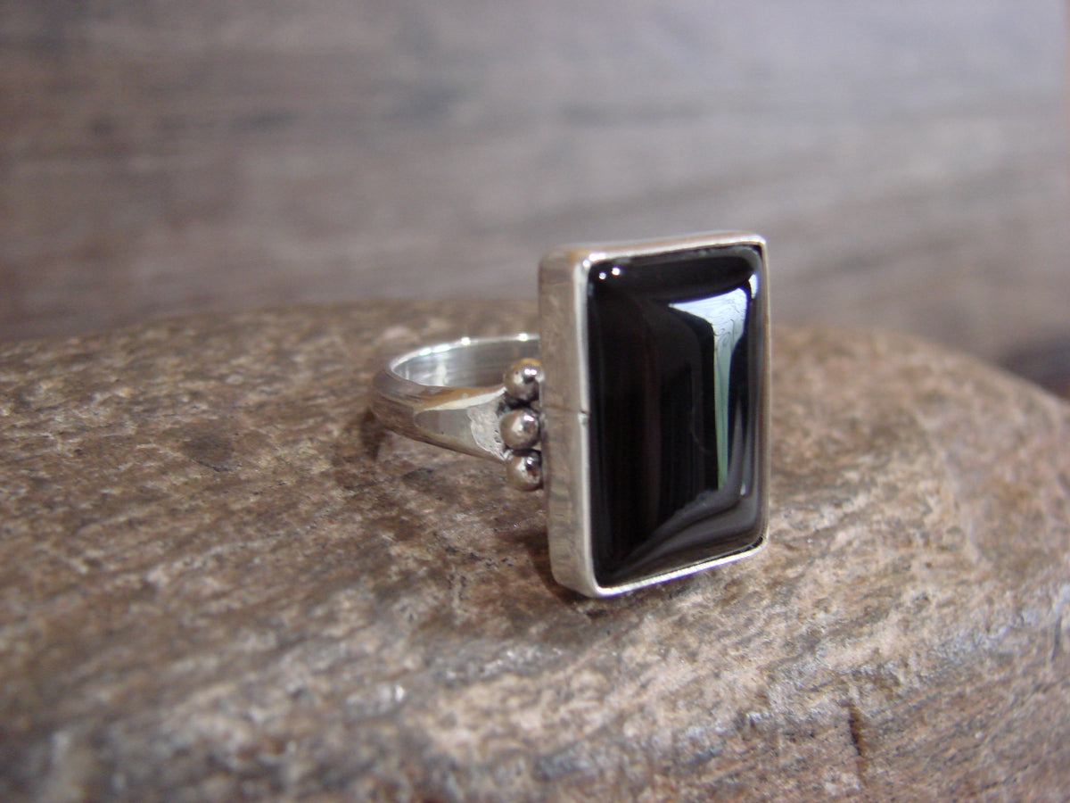 Native American Sterling Silver Onyx Ring Size 7 - Henio