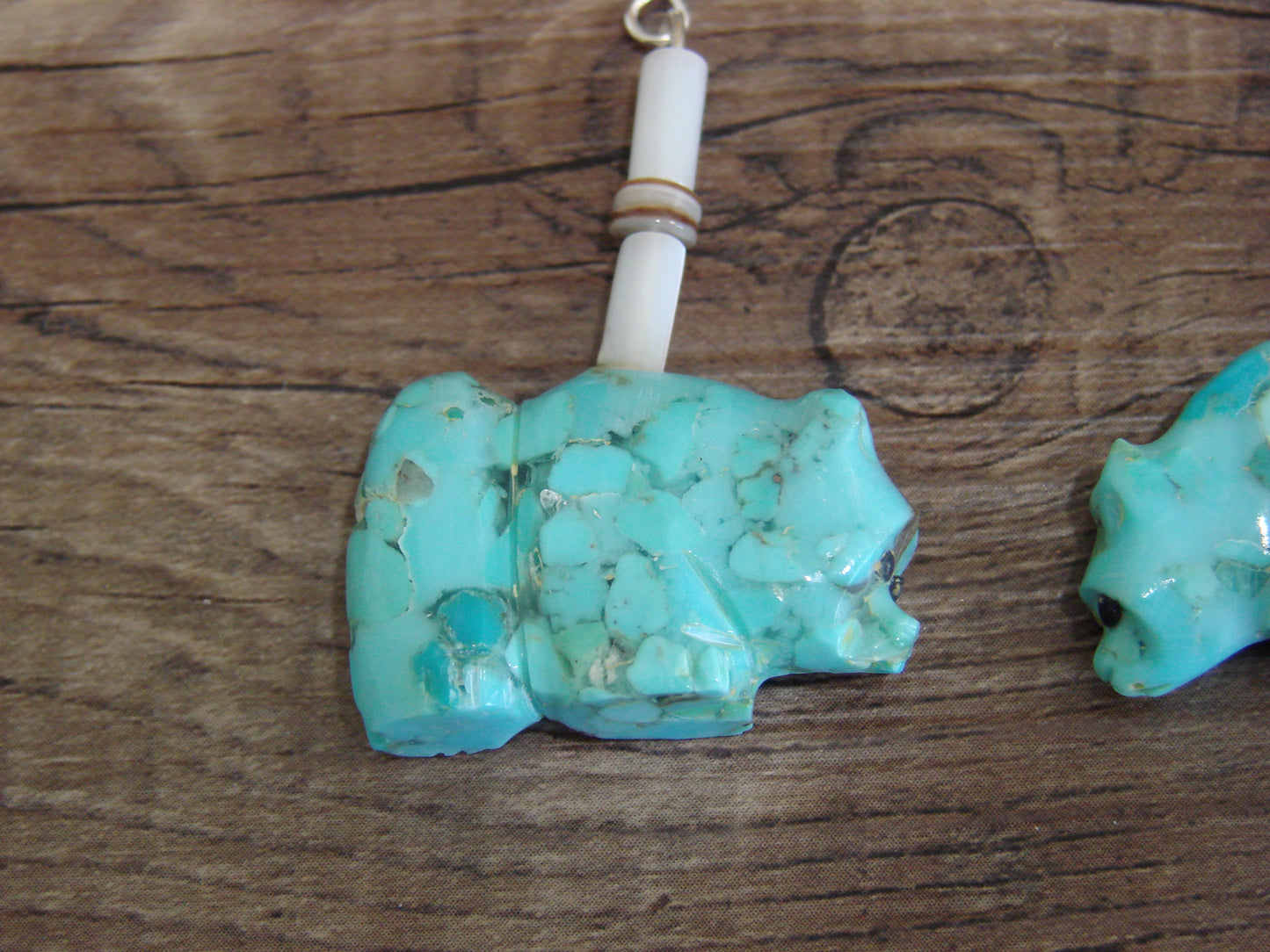 Native American Hand Carved Bear Fetish Dangle Earrings - Laate