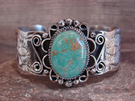 Native American Nickel Silver & Turquoise Bracelet by Cleveland